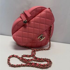 Chanel Pink Quilted Heart Crossbody Bag